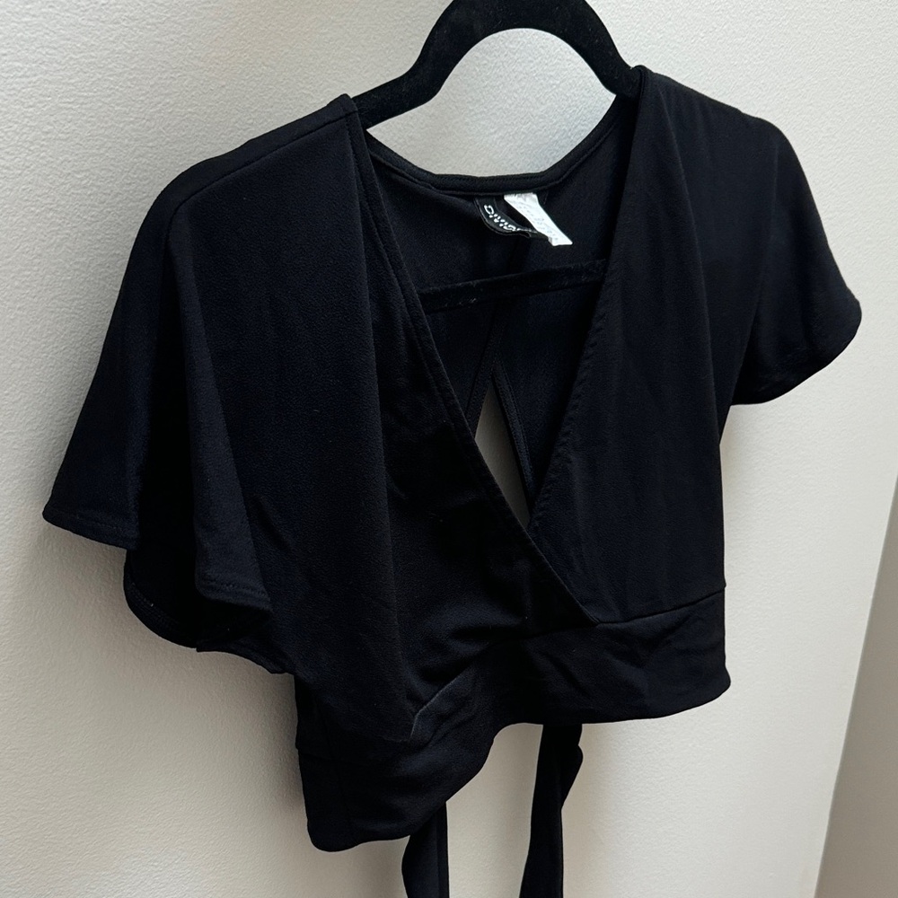 Divided Black Crop Wrap Top